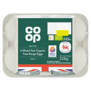 Co-op 6 Mixed Size Organic Free Range Eggs 328g