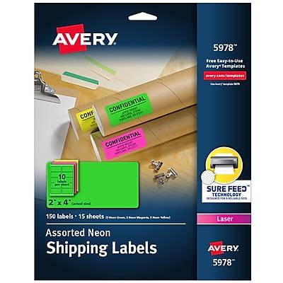 Avery Neon Shipping Labels With Sure Feed, 5978, Rectangle (150 ct)