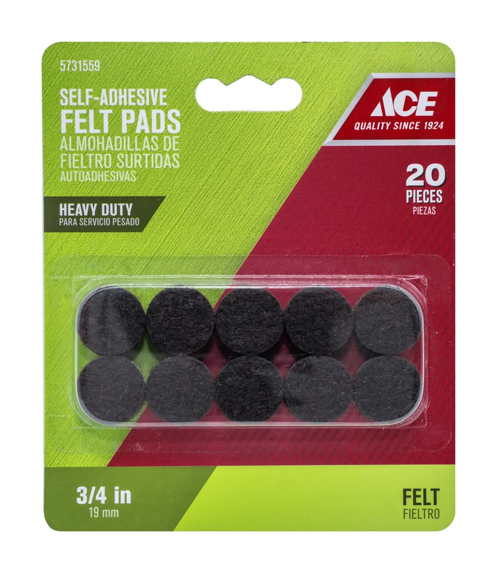 ACE Felt Self Adhesive Protective Pad Brown Round 3/4 In. W 20 Pk