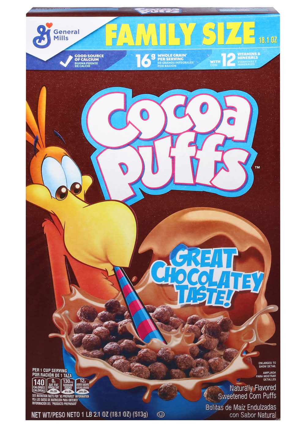 Cocoa Puffs Great Chocolatey Taste! Family Size Frosted Puffs Cereal, Sweetened Corn Puffs (18.1 oz)