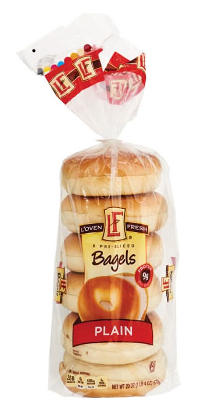 L'oven Fresh Pre-sliced Plain Bagels, 6 count