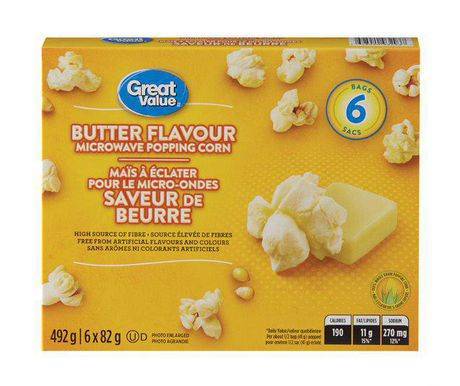 Great Value Butter Flavour Microwave Popping Corn (6 x 82 g)