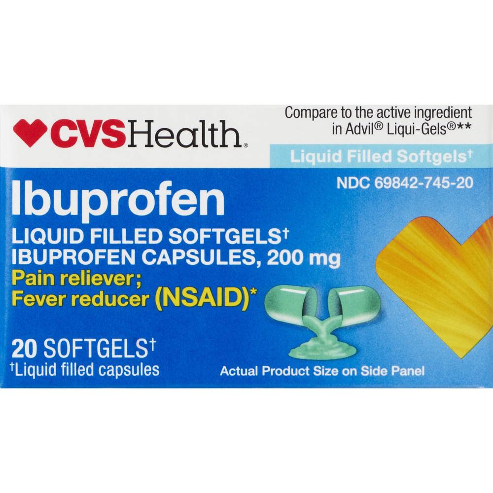 CVS Health Ibuprofen Liquid Filled Softgels 200 mg, 20 CT, 1 Pack