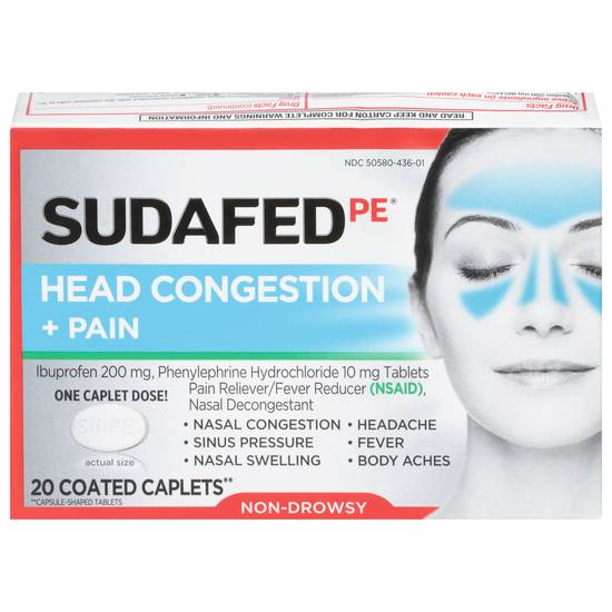 Sudafed Pe Non-Drowsy Head Congestion + Pain Coated Caplets (20 ct)