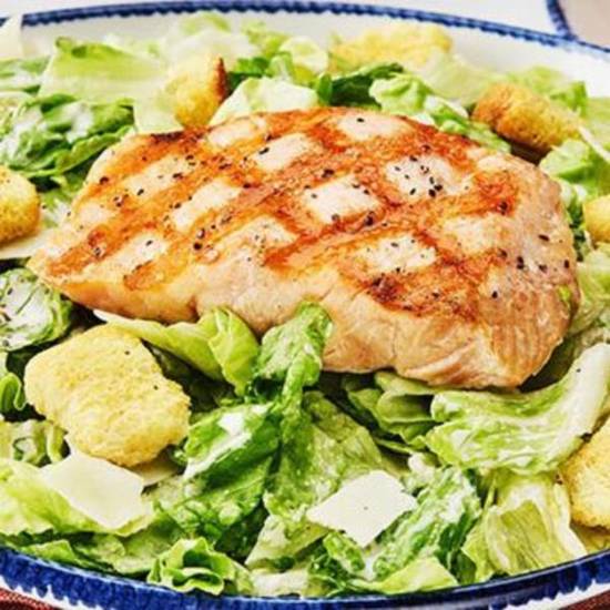 Classic Caesar Salad with Grilled Salmon**
