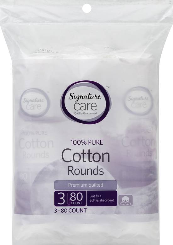 Signature Care Cotton Rounds 100% Pure Premium Quilted