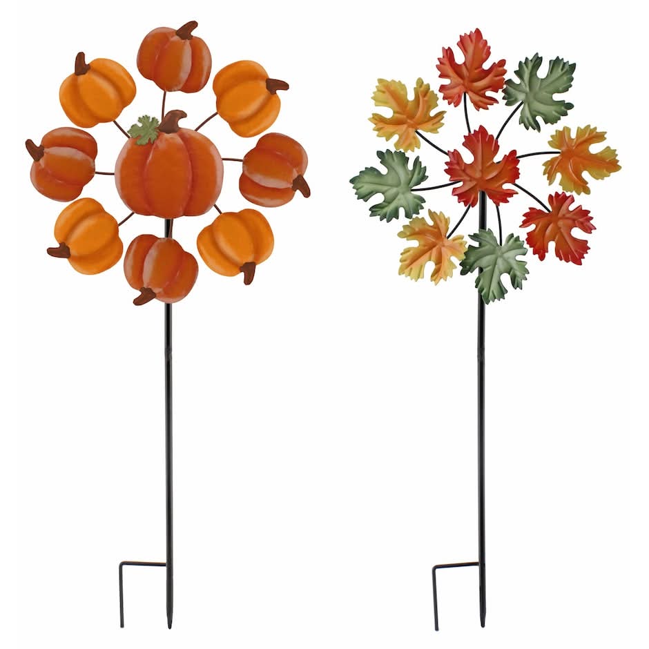 Seasonal Collection Harvest-themed Metal Spinner Stake, Assorted Designs.