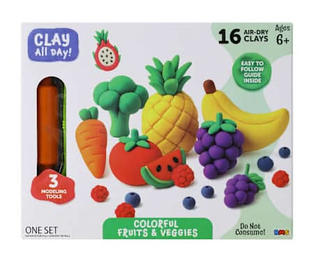 Clay All Day! Air-Dry Clay 16-Pack Set Fruits & Veggies