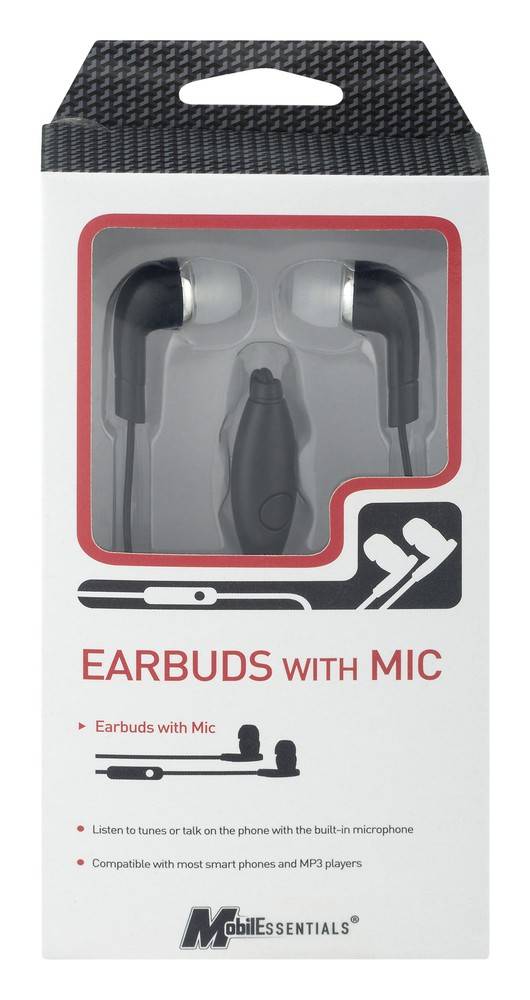 MobilEssentials Earbuds With Mic Black (1 pair)