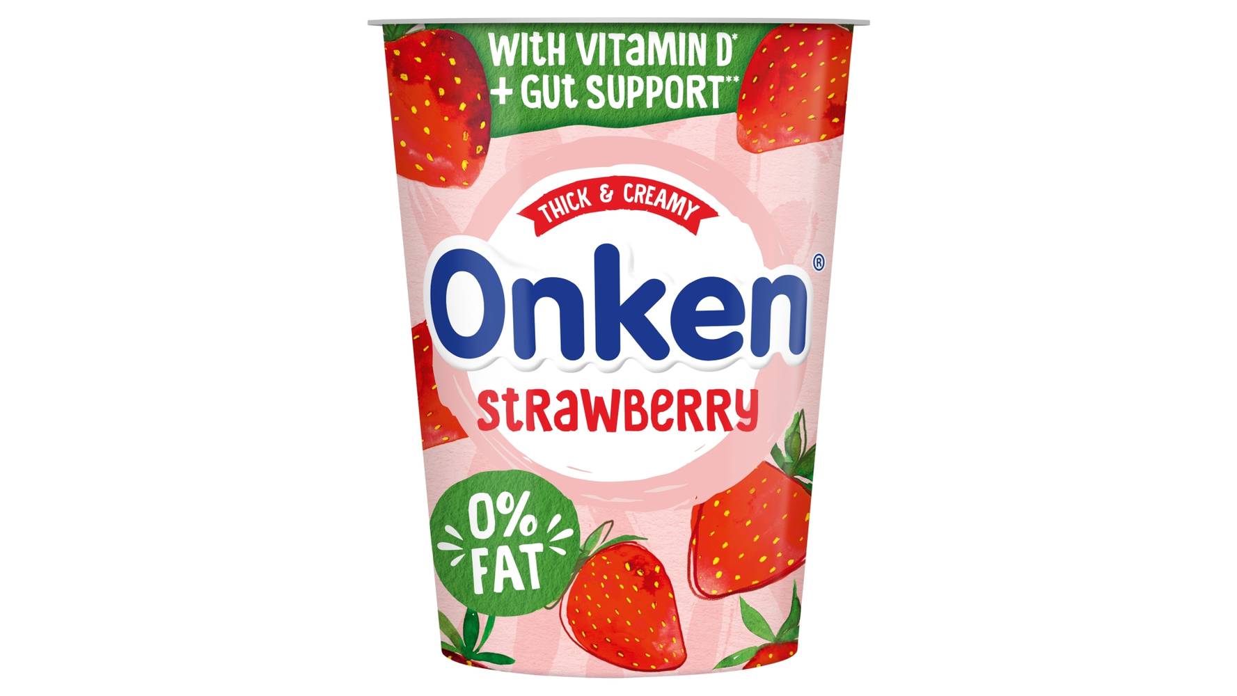 Onken Strawberry, Thick & Creamy 0% Fat Yogurt (450g)