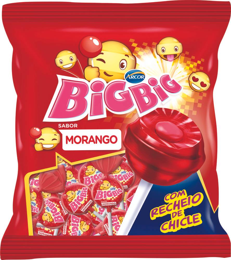 Arcor Pirulito big big sabor morango com recheio de chiclete 