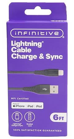 Infinitive Usb-A To Lightning Braided Cable, 6 ft, Black