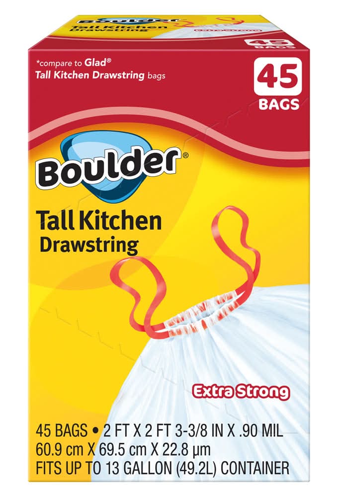 Boulder Canyon Tall Extra Strong Kitchen Drawstring Bags 13 Gal, 60.9x69.5 cm x 22.8µm (45 ct)