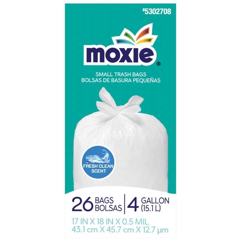 MOXIE 4-Gallon Clean Breeze White Plastic Wastebasket Flap Tie Trash Bag (50-Count) | LWM04WCN026W-F