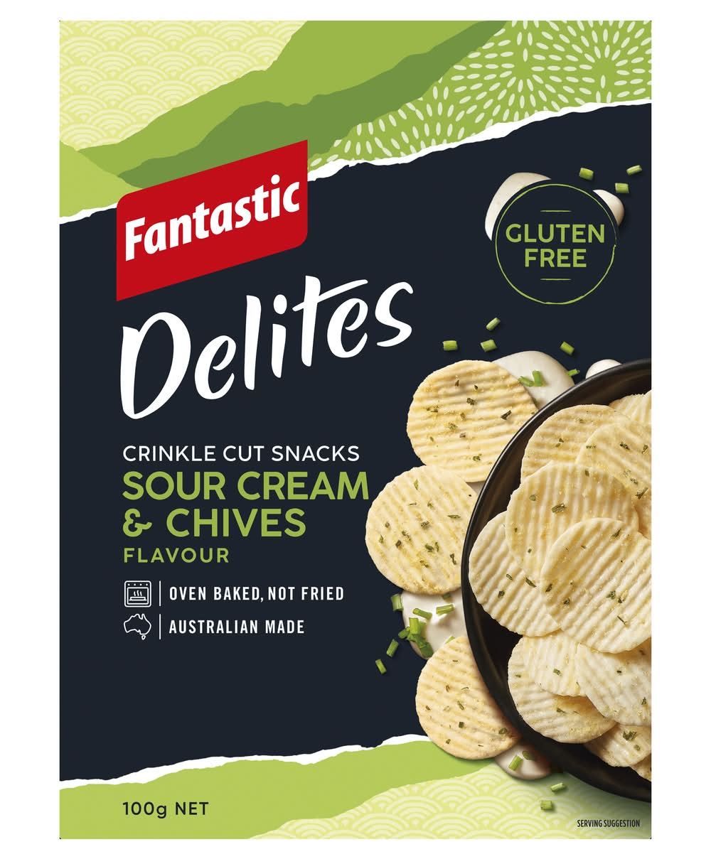 Fantastic Gluten Free Delites Crinkle Cut Snacks, Sour Cream & Chives (100g)
