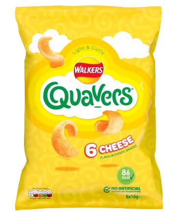Walkers Cheese, Quavers Light & Curly Potato Snacks (6 x 16g)