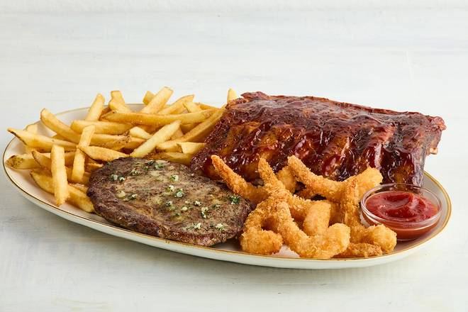 Rib Eye*, Ribs, and Crispy Shrimp Combo