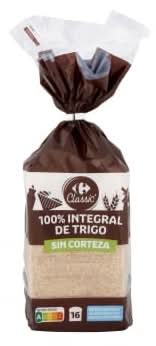 Pan de molde integral sin corteza Carrefour 450 g.
