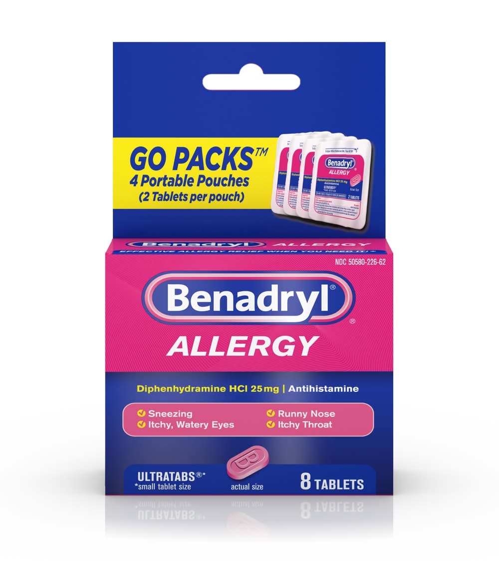 Benadryl Diphenydramine Hcl Allergy Relief Tablets 25 mg (8 ct)