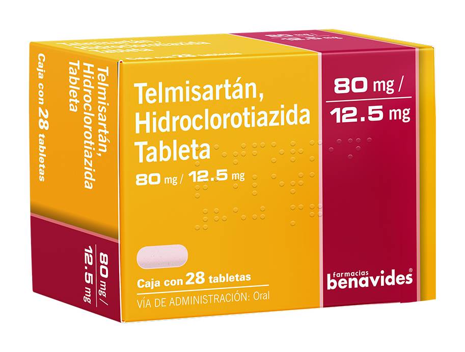 Farmacias Benavides · Telmisartán, hidroclorotiazida tabletas 80 mg/12.5 mg (28 un)
