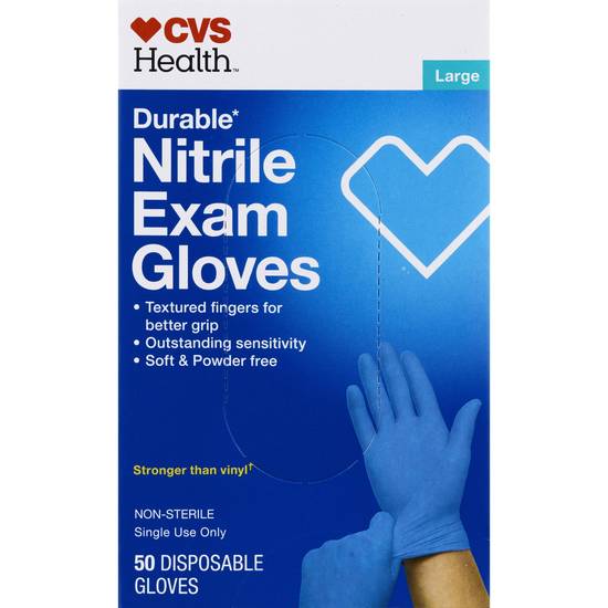 CVS Health Durable Nitrile Exam Gloves, Large, 50 CT