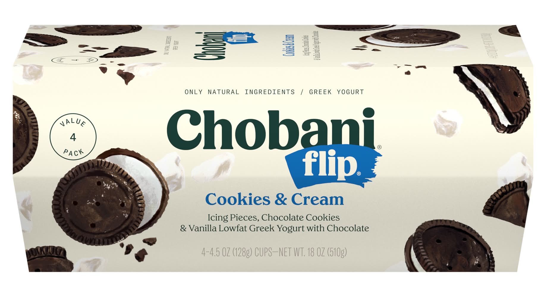 Chobani Flip Low Fat Greek Yogurt, Cookies & Cream (4 x 4.5 oz)