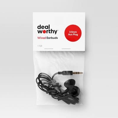Dealworthy Wired Earbuds, 4 ft, Black