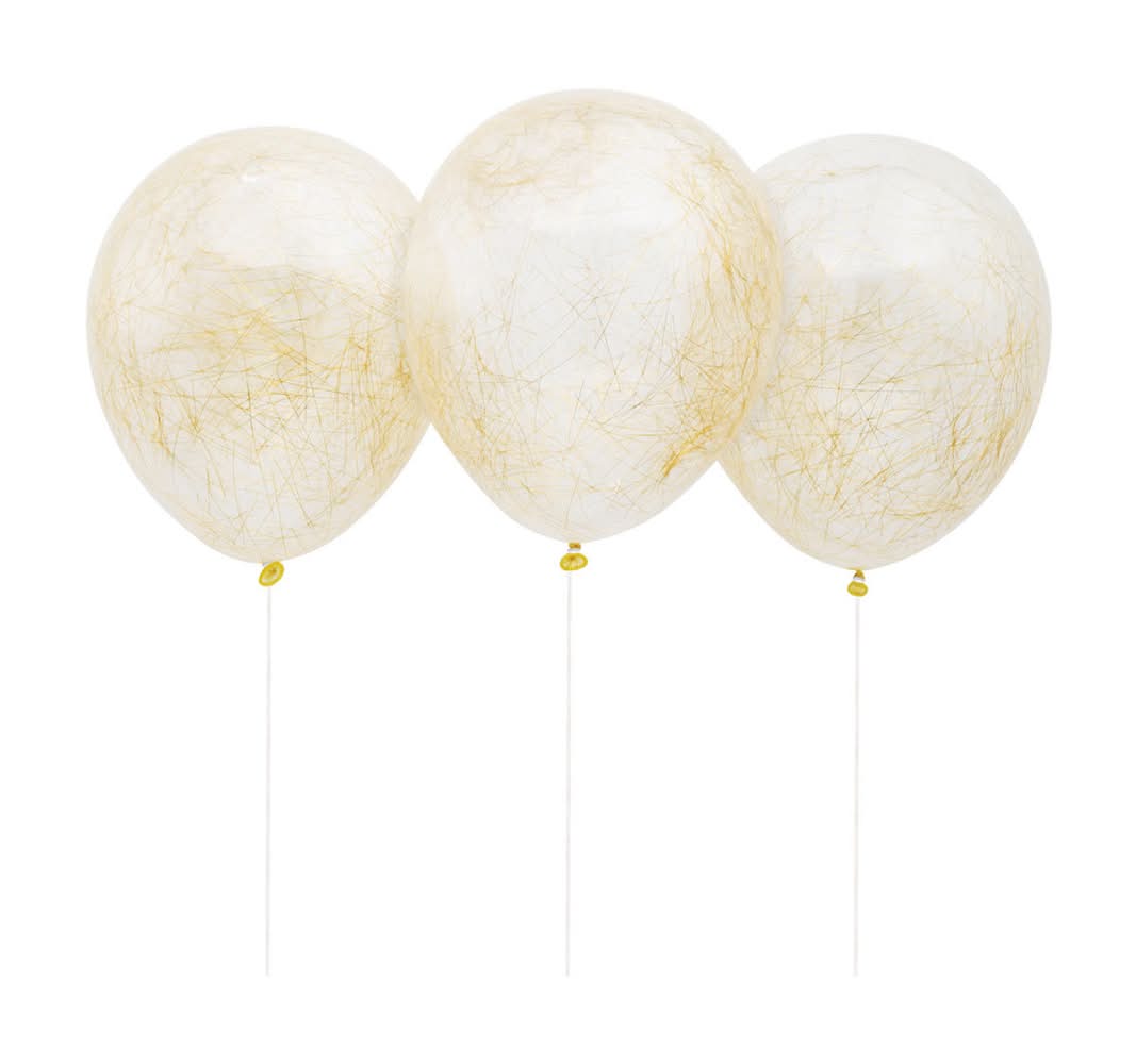 Unique Latex Balloons With Tinsel, Clear/Gold (6 ct)
