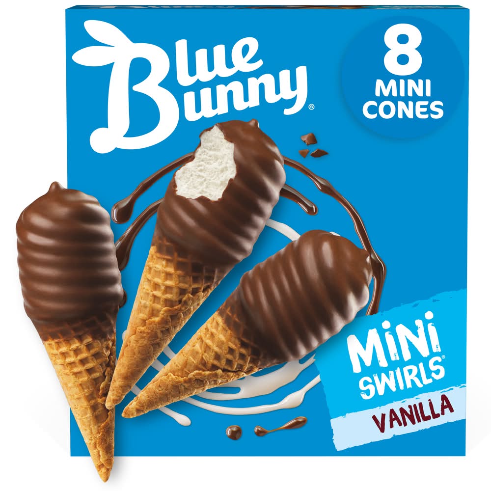 Blue Bunny Mini Swirls Cones Frozen Dessert, Vanilla (18 fl oz, 8 ct)