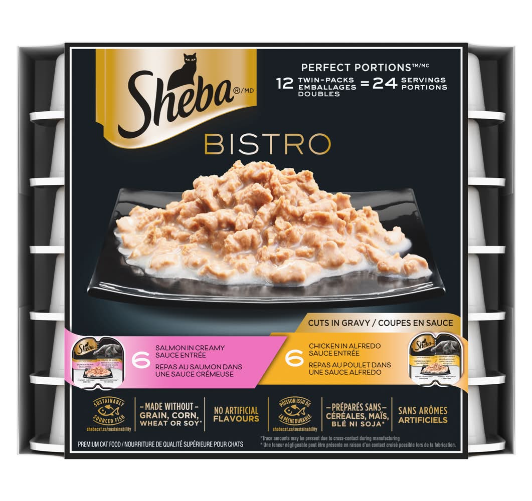 Sheba Bistro Perfect Portions Chicken in Alfredo Sauce & Salmon in Creamy Sauce Adult Wet Cat Food Cuts in Gravy Variety pack (0.9 kg)