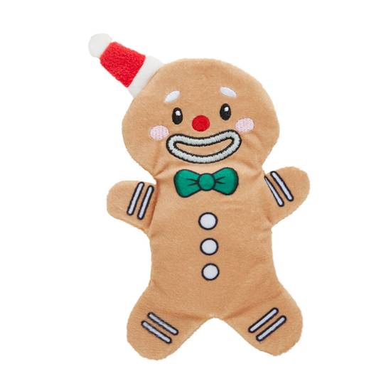 Merry & Bright™ Holiday Gingerbread Boy Flattie Dog Toy - Crinkle, Squeaker (Color: Brown)