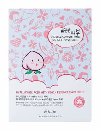Esfolio Hyaluronic Acid With Peach Essence Mask Sheet 10-Count