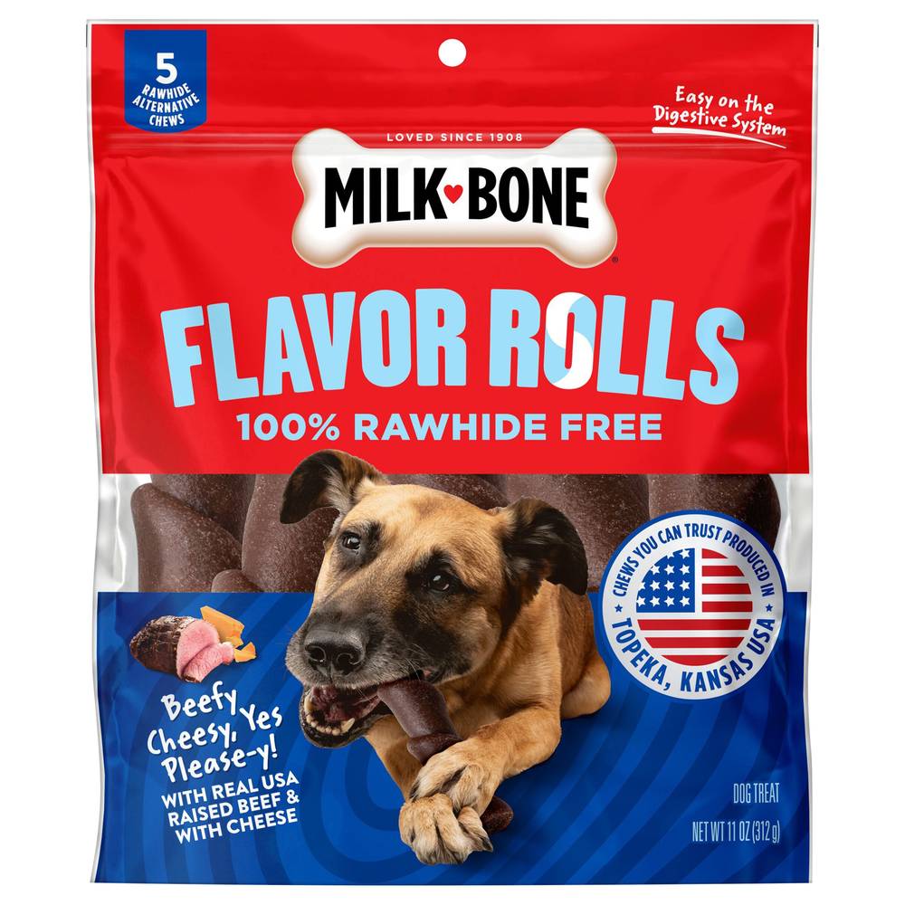 Milk-Bone 100% Rawhide Alterative Chews Rolls Dog Treat, Beefy-Cheesy (11 oz, 5 ct)