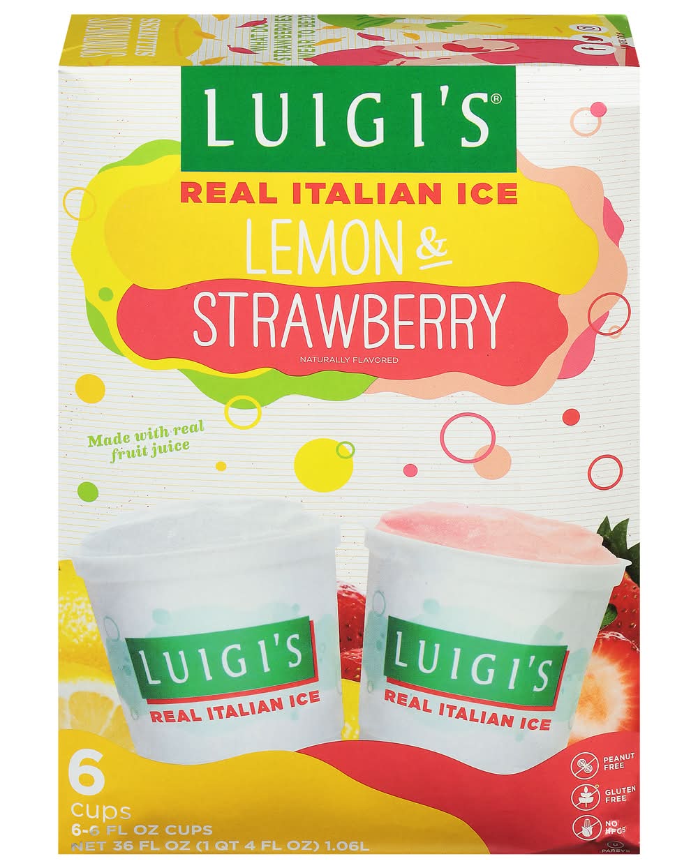LUIGI'S Real Italian Ice, Lemon-Strawberry (6 x 6 fl oz)