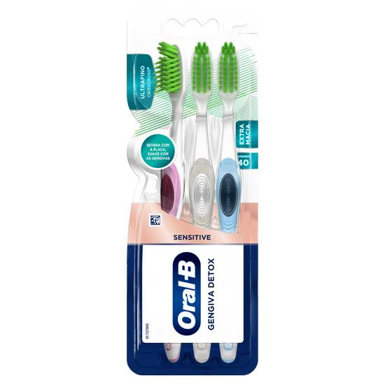 Oral-b kit de escova dental ultrafina detox extra macia sensitive (3 unidades)