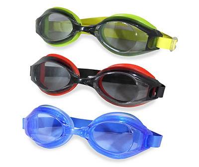 Youth Swimming Goggles, Green-Red-Blue (3 ct)