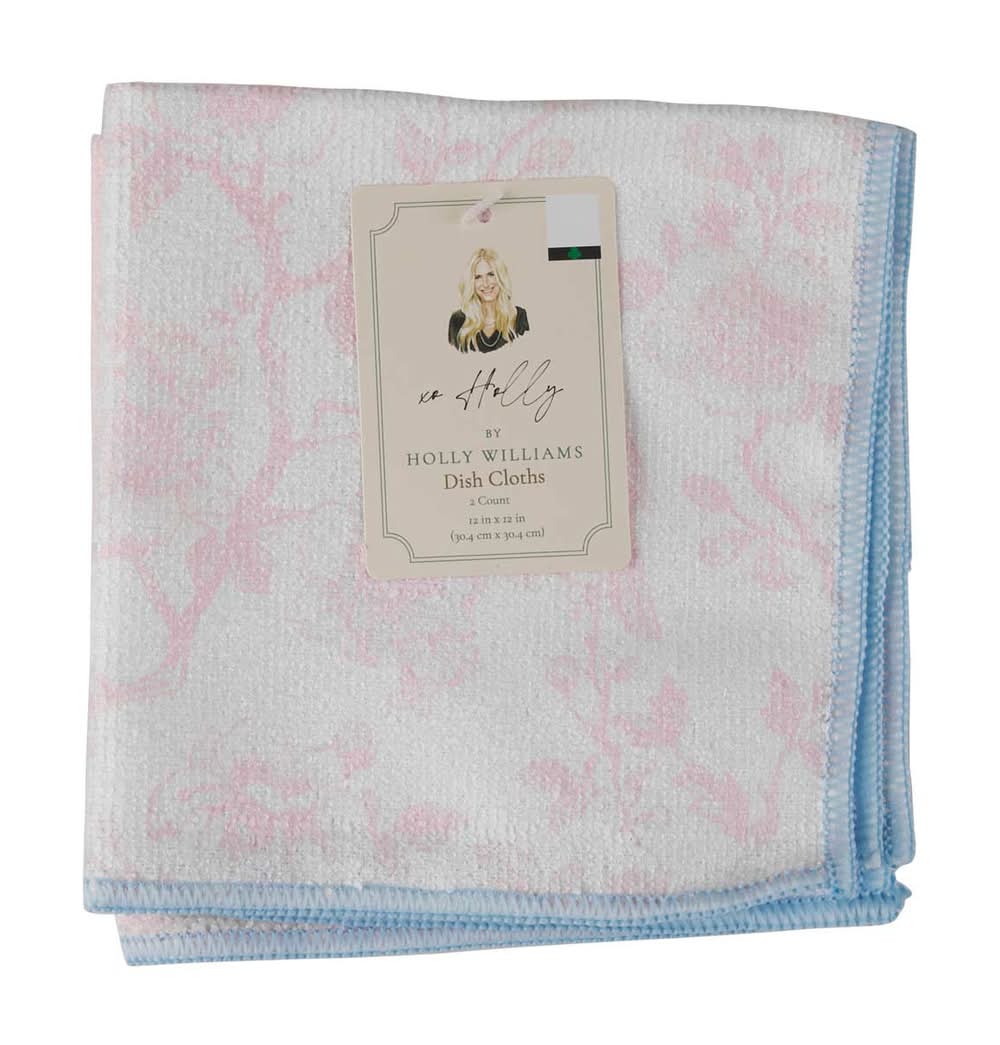 Holly Williams Pink Floral Dish Cloths 12x12 In 2 Ct