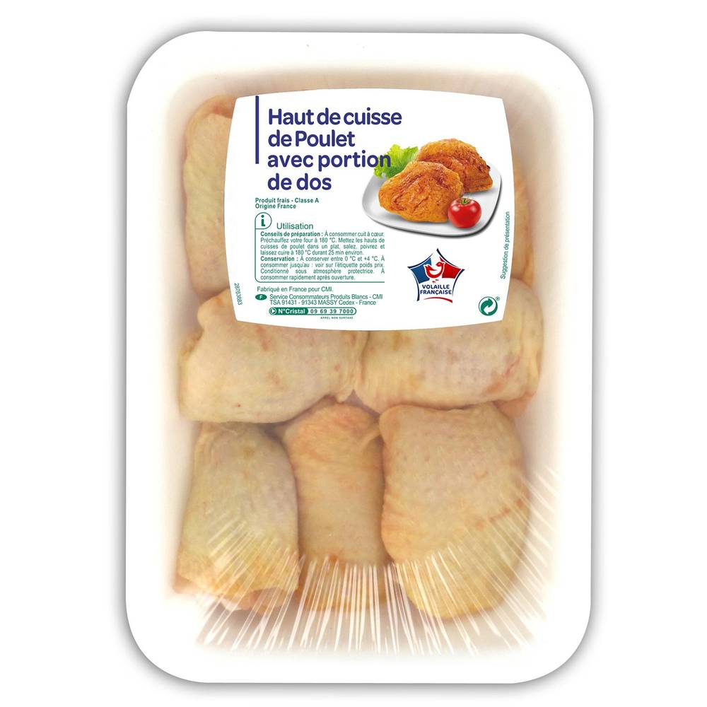 Volaille Française - Haut de cuisse de poulet avec portion de dos (800g)