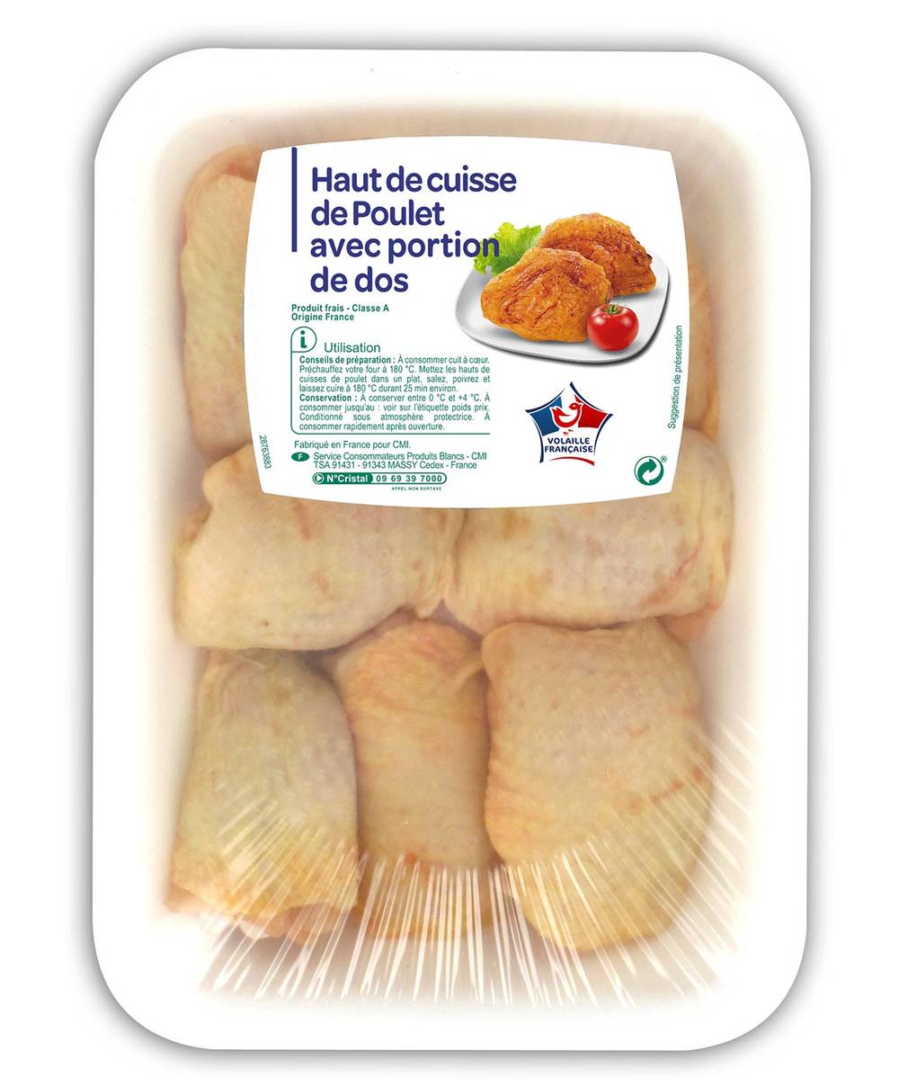 Volaille Française - Haut de cuisse de poulet avec portion de dos (1kg)