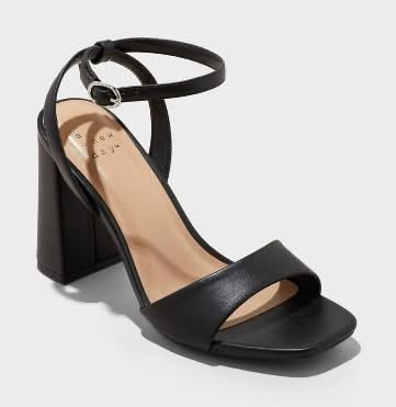 A New Day Haley Ankle Strap Single Band Flare Heels With Memory Foam Insole, Women, Size 9, Black