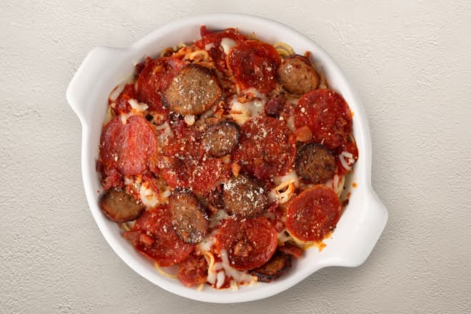 Meaty Pizza Baked Spaghetti