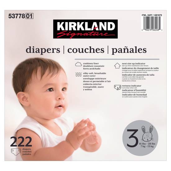 Kirkland Signature Size 3 Diapers (222 ct)