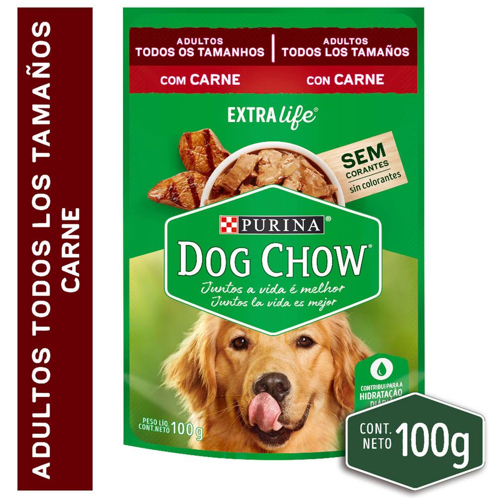 Dog chow alimento húmedo sabor carne (sobre 100 g)