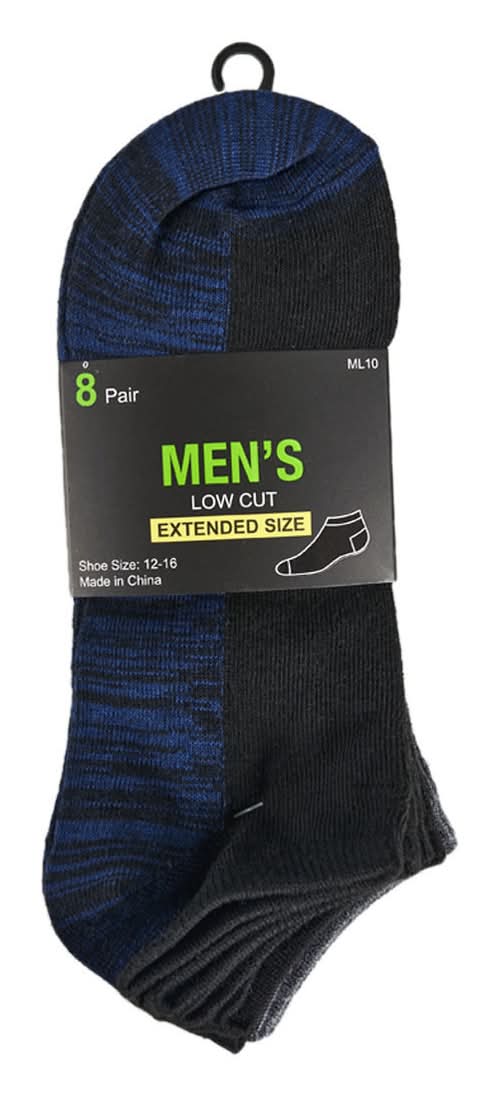 Men'S Low Cut Extended Size Socks 8 Ct Assorted Colors