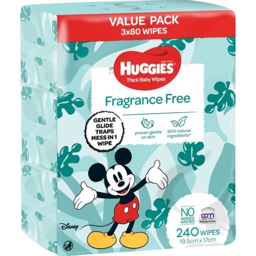 Huggies Thick Baby Wipes Fragrance Free 3*80Pack