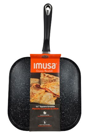 Imusa Ceramic Bistro Square Griddle, 11", Black