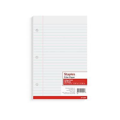 Staples 3 Hole College Ruled Filler Paper (5.5 x 8.5/white)
