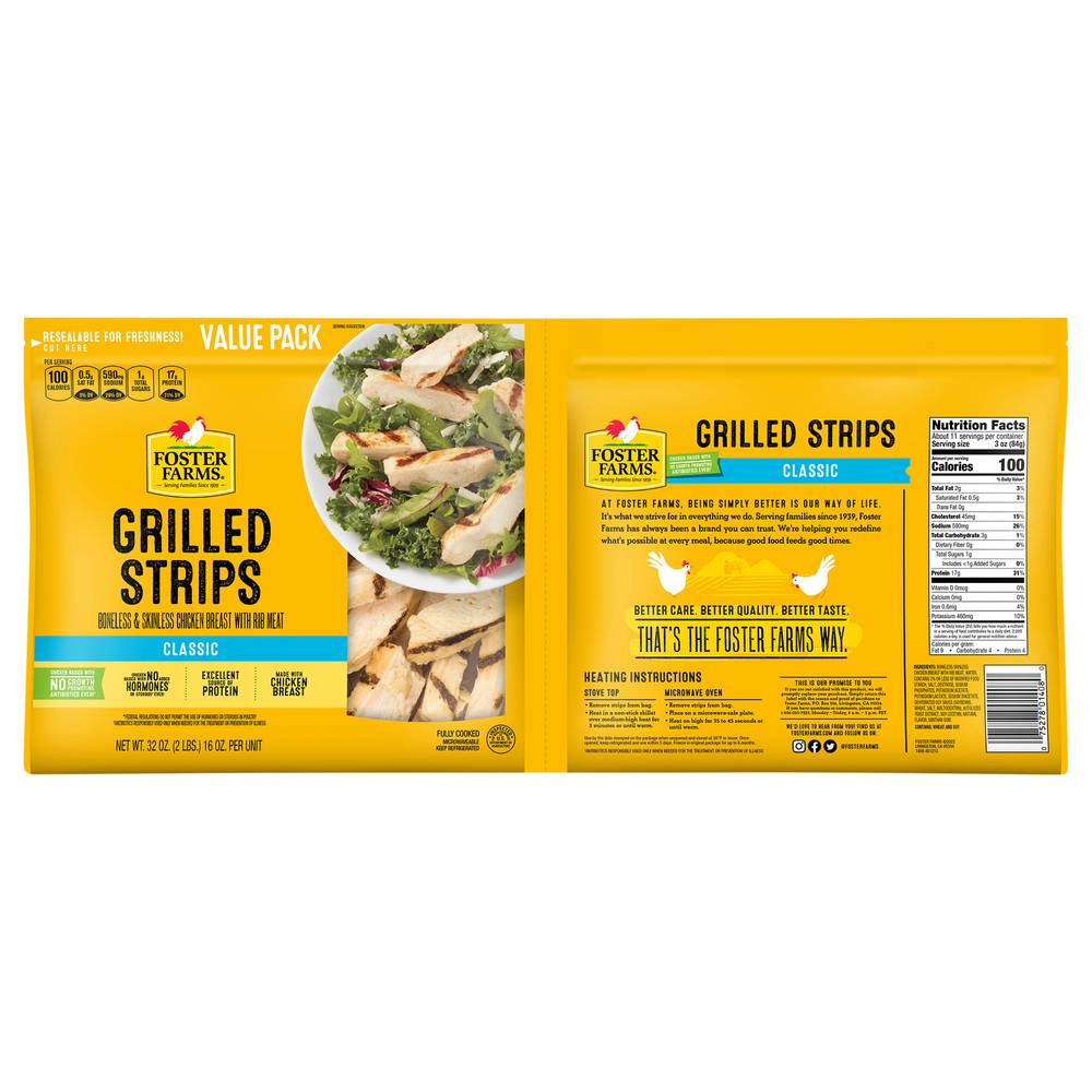 Foster Farms Grilled Chicken Breast Strips (16 oz, 2 ct)