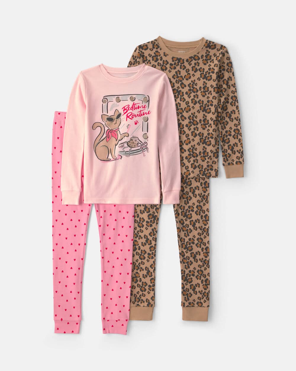 Carter's Girls Sassy Cat Leopard 100% Cotton Snug Fit Pajama Set, 8, Pink/Brown (4 ct)