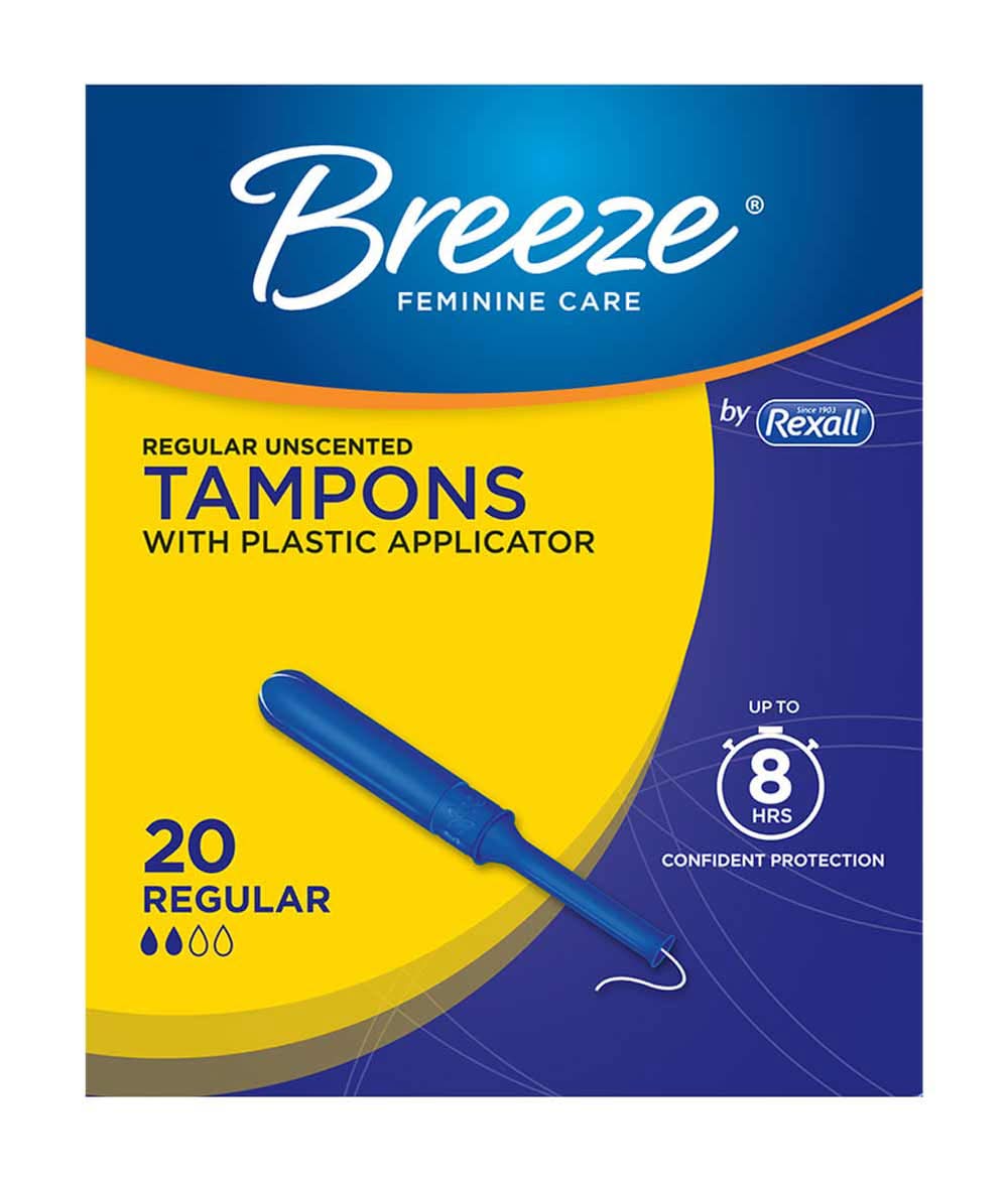 Breeze Unscented Plastic Tampons Regular 20 Ct